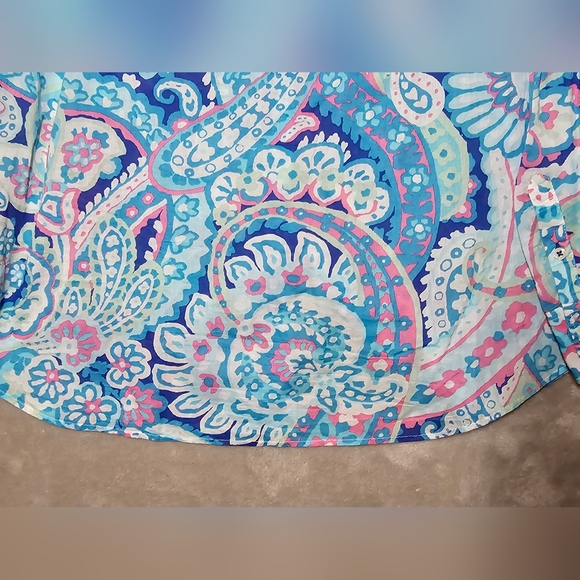 Talbots Lilly Pulitzer Style Long Sleeve Button Up Shirt 1X Lightweight cotton. - Picture 9 of 13